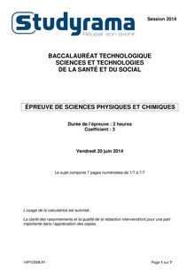 Sujet BAC ST2S 2014 Sciences Physiques et Chimiques