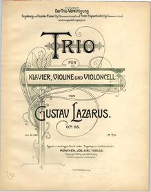 Partition couverture couleur, Piano Trio, Op.55, E minor, Lazarus, Gustav