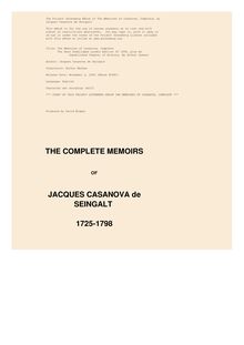 The Complete Memoirs of Jacques Casanova de Seingalt