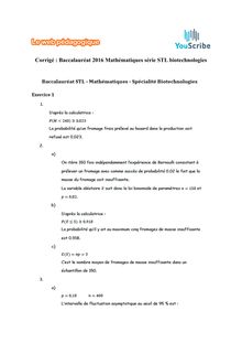 Baccalauréat Mathématiques 2016 série STL bio corrigé