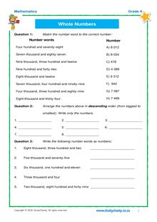 Grade 4 Maths Workbook: Whole Numbers