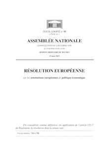 Résolution européenne sur les orientations européennes de politique économique