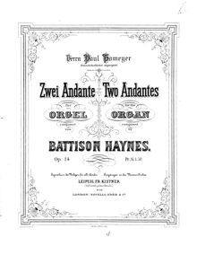 Partition complète, Zwei Andante für Orgel, D♭ major, B♭ major, Haynes, Battison