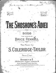 Partition complète, pour Shoshone s Adieu, Coleridge-Taylor, Samuel