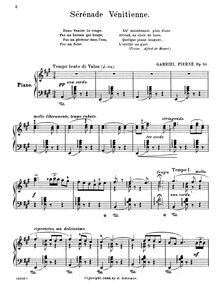 Partition complète, Sérénade Vénitienne, Op.34, Pierné, Gabriel