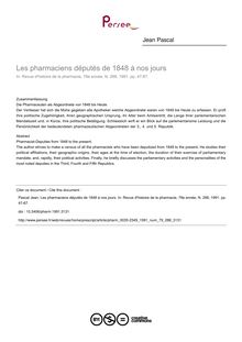 Les pharmaciens députés de 1848 à nos jours - article ; n°288 ; vol.79, pg 47-67