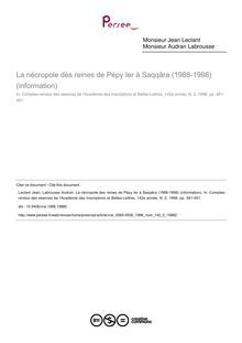 La nécropole des reines de Pépy Ier à Saqqâra (1988-1998) (information) - article ; n°2 ; vol.142, pg 481-491