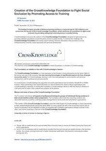 Creation of the CrossKnowledge Foundation to Fight Social Exclusion by Promoting Access to Training