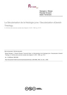 La Sécularisation de la théologie juive / Secularization ofJewish Theology. - article ; n°1 ; vol.60, pg 27-41