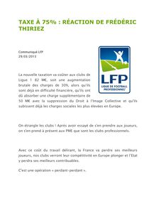 Communiqué de la LFP : Taxe à 75% - Réaction de Frédéric Thiriez