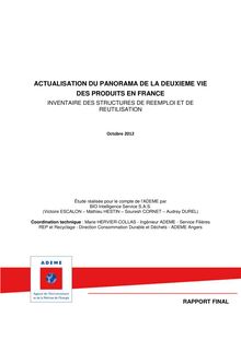 Actualisation du panorama de la deuxième vie des produits en France. Inventaire des structures de réemploi et de réutilisation.