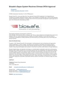 Biosafe s Sepax System Receives Chinese SFDA Approval