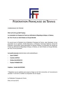 Tennis : composition de l équipe de France face à la République tchèque
