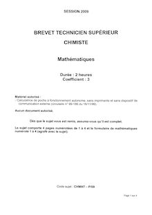 Mathématiques 2009 BTS Chimiste