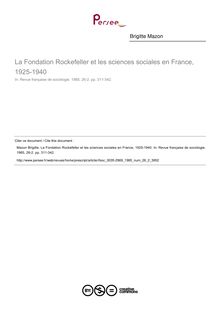La Fondation Rockefeller et les sciences sociales en France, 1925-1940 - article ; n°2 ; vol.26, pg 311-342
