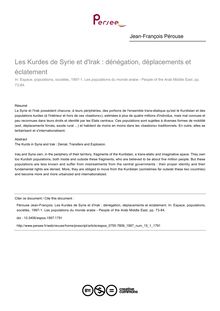 Les Kurdes de Syrie et d Irak : dénégation, déplacements et éclatement - article ; n°1 ; vol.15, pg 73-84