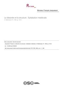Le désordre et la structure : Syllabation médiévale - article ; n°1 ; vol.1, pg 18-33