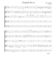 Partition Fantasia VdGS No.6 - partition complète (Tr Tr T T B), fantaisies pour 5 violes de gambe par John Jenkins
