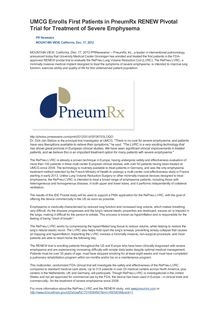 UMCG Enrolls First Patients in PneumRx RENEW Pivotal Trial for Treatment of Severe Emphysema