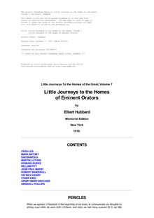 Little Journeys to the Homes of the Great, Volume 7 - Little Journeys to the Homes of Eminent Orators