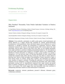 Who punishes? Personality traits predict individual variation in punitive sentiment