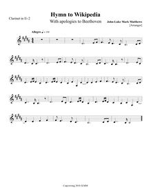 Partition E♭ clarinette 2, Hymn to Wikipedia, D major, Matthews, John-Luke Mark