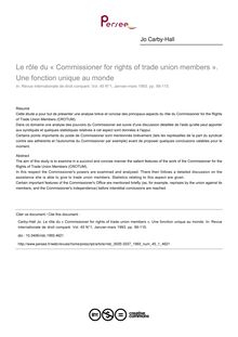 Le rôle du « Commissioner for rights of trade union members ». Une fonction unique au monde - article ; n°1 ; vol.45, pg 99-115
