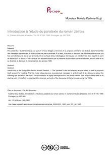 Introduction à l étude du paratexte du roman zaïrois - article ; n°140 ; vol.35, pg 897-909