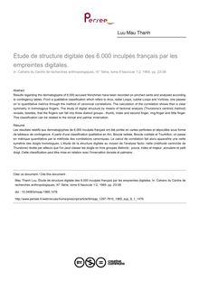 Étude de structure digitale des 6.000 inculpés français par les empreintes digitales. - article ; n°1 ; vol.8, pg 23-38