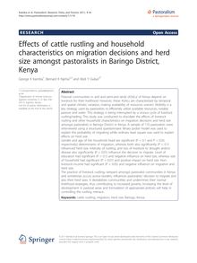 Effects of cattle rustling and household characteristics on migration decisions and herd size amongst pastoralists in Baringo District, Kenya