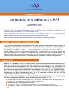 Consultation publique dans le cadre de recommandations ou d évaluations en santé - Consultation publique : document information