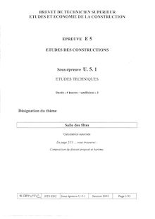 Etudes techniques 2003 BTS Étude et économie de la construction