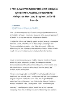 Frost & Sullivan Celebrates 10th Malaysia Excellence Awards, Recognizing Malaysia s Best and Brightest with 48 Awards