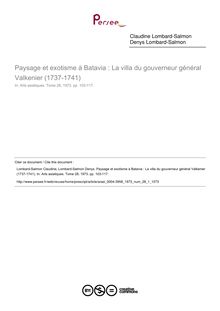 Paysage et exotisme à Batavia : La villa du gouverneur général Valkenier (1737-1741) - article ; n°1 ; vol.28, pg 103-117