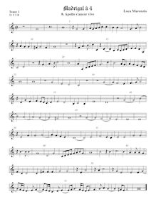 Partition ténor viole de gambe 1, aigu clef, madrigaux pour 4 voix par Luca Marenzio