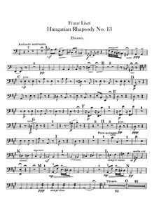 Partition Basses, Hungarian Rhapsody No.13, Andante sostenuto, A minor