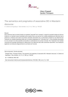 The semantics and pragmatics of associative DE in Mandarin discourse - article ; n°2 ; vol.21, pg 199-229