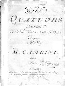 Partition viole de gambe, 6 corde quatuors, Op.16, T.55-60, Cambini, Giuseppe Maria