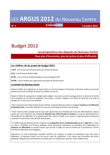 Budget 2012 : Les propositions des députés du Nouveau Centre