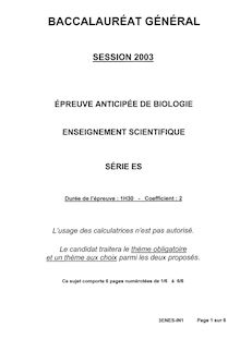 Sujet du bac ES 2003: Enseigement Scientifique