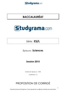 Corrigé BAC ES et L 2015 Sciences (anticipé)