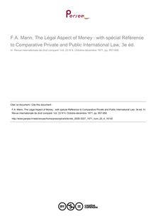 F.A. Mann, The Légal Aspect of Money : with spécial Référence to Comparative Private and Public International Law, 3e éd. - note biblio ; n°4 ; vol.23, pg 957-958
