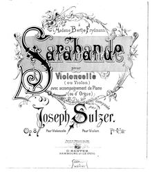 Partition Score et partition de violon, Sarabande, Op.8, Sulzer, Joseph