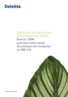 Vérification des indicateurs de développement durable : 4ème bilan annuel des pratiques des entreprises du SBF 120, exercice 2008