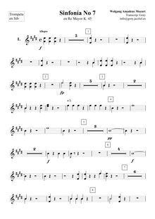 Partition trompette (en B♭), Symphony No.7 en D major, D major, Mozart, Wolfgang Amadeus