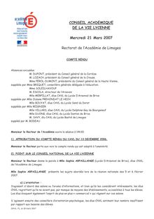 CAVL 21 03 07 - CONSEIL ACADEMIQUE DE LA VIE LYCENNE Mercredi 21 ...
