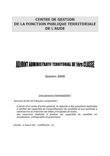 Français 2008 Concours externe interne 3ème voie Adjoint administratif territorial de 1ère classe