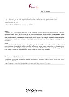 La « teranga » sénégalaise facteur de développement du tourisme urbain - article ; n°1 ; vol.178, pg 337-341