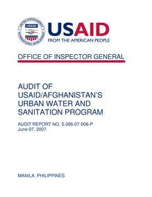 Audit of USAID Afghanistan’s Urban Water and Sanitation Program