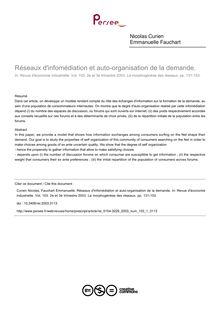 Réseaux d infomédiation et auto­organisation de la demande. - article ; n°1 ; vol.103, pg 131-153